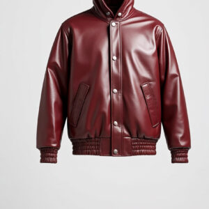 Men’s Maroon Hooded Leather Jacket